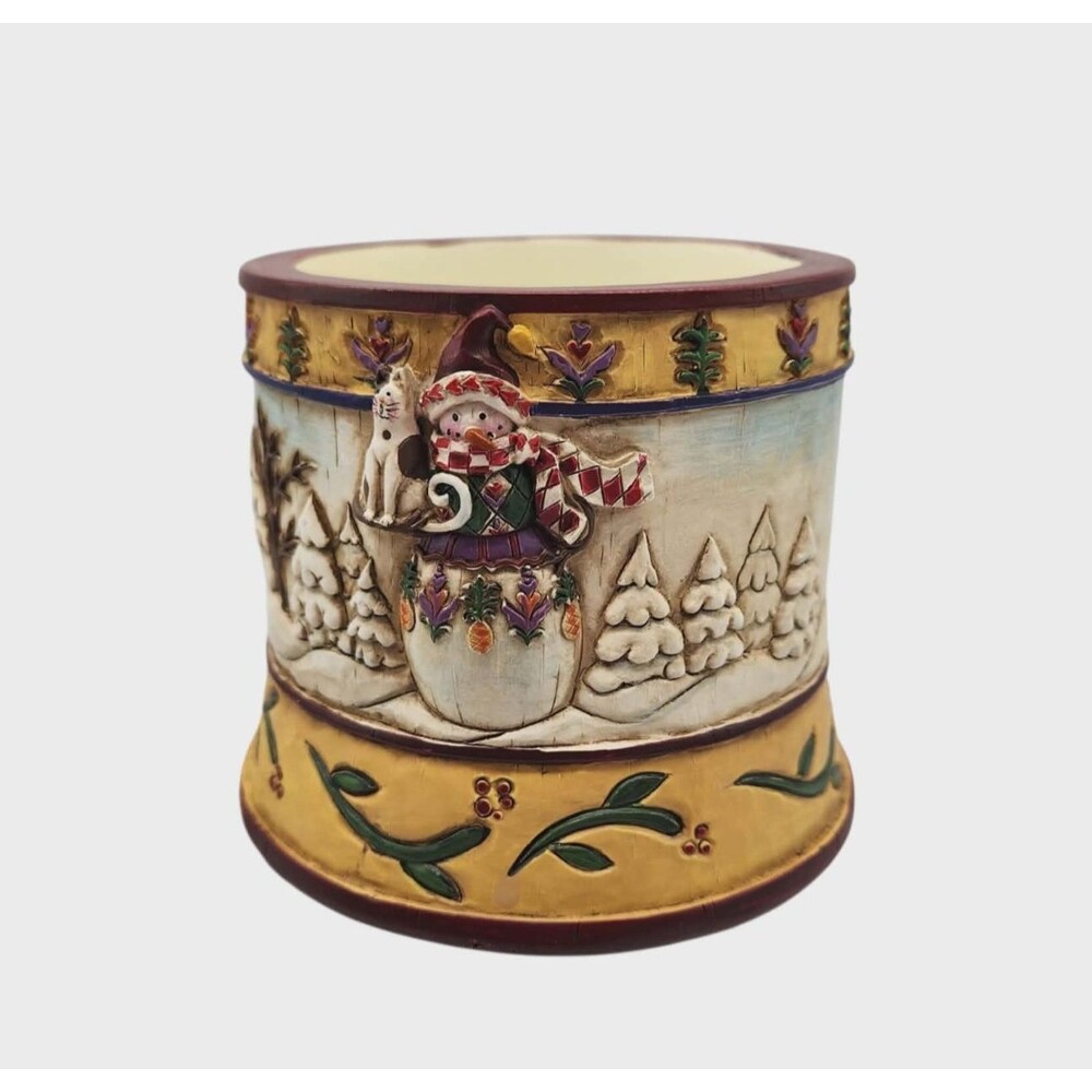 Jim Shore Snowman Votive Candle Warmer Snowman Cat Winter Christmas Scene NWT